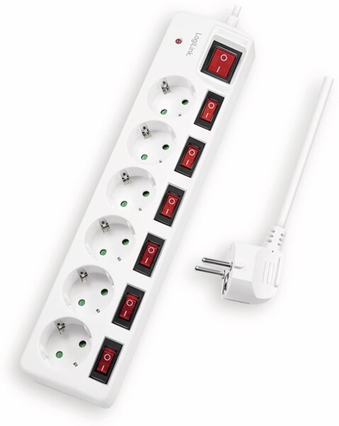 Logilink Steckdosenleiste 6-fach,6xCEE 7/3,m. 7Schalter,weiß