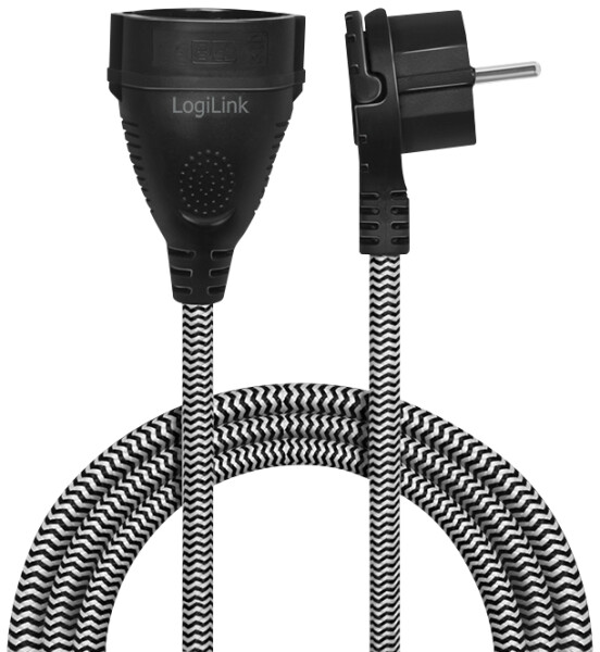 Logilink Netzkabel Verl.CEE 7/7 zu CEE 7/3, 3m, Textilkabel