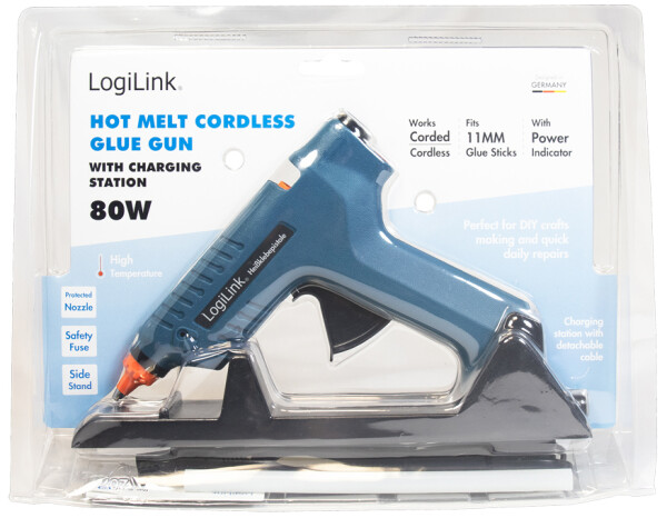Logilink Heißklebepistole, 80W, kabellos,m. Aufsteller,blau