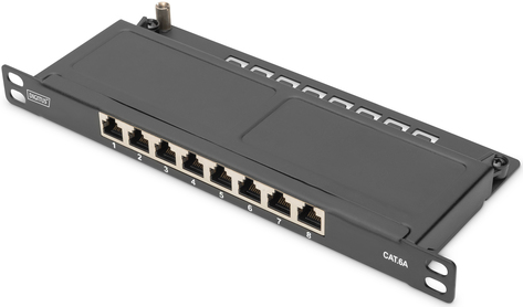 DIGITUS Cat.6A Slim Patch Panel, gesch.,8-Port, 0,5 HE, 10