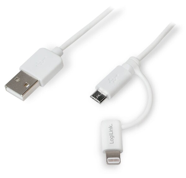 Logilink USB 2.0-Kabel USB-A zu Micro-USB/ Lightning weiß 1m