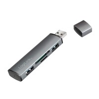 Logilink USB 3.2 HUB 2-port, Gen2 mit Kartenlesern, Alu