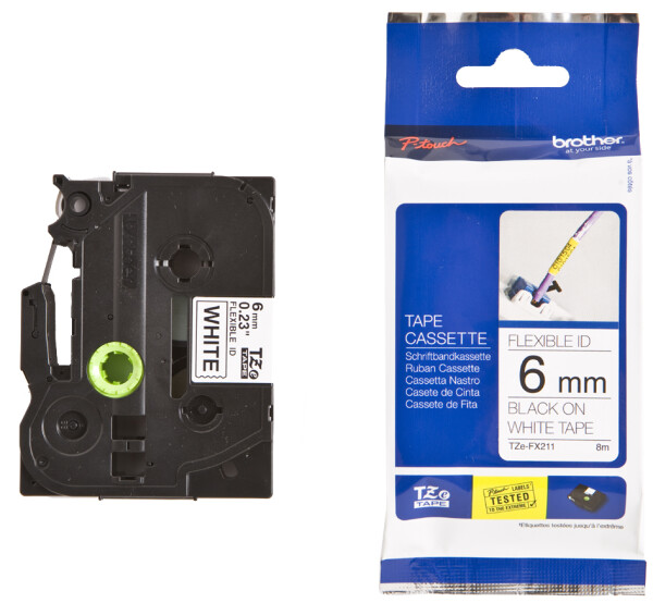 Schriftbandkassette Brother TZe-FX211 6mm weiß/schwarz