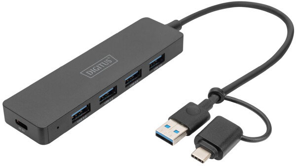 DIGITUS USB 3.0 Hub 4-Port Slim, USB-C Adapter 0,2m Kabel