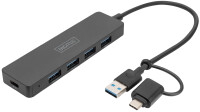 DIGITUS USB 3.0 Hub 4-Port Slim, USB-C Adapter 0,2m Kabel