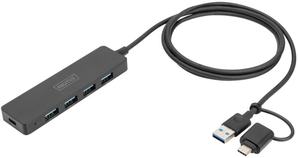 DIGITUS USB 3.0 Hub 4-Port Slim, USB-C Adapter 1,2m Kabel