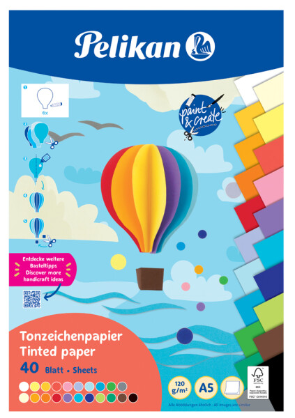 Pelikan Tonpapier Block A5, 40 Blatt in 20 Farben, Mix
